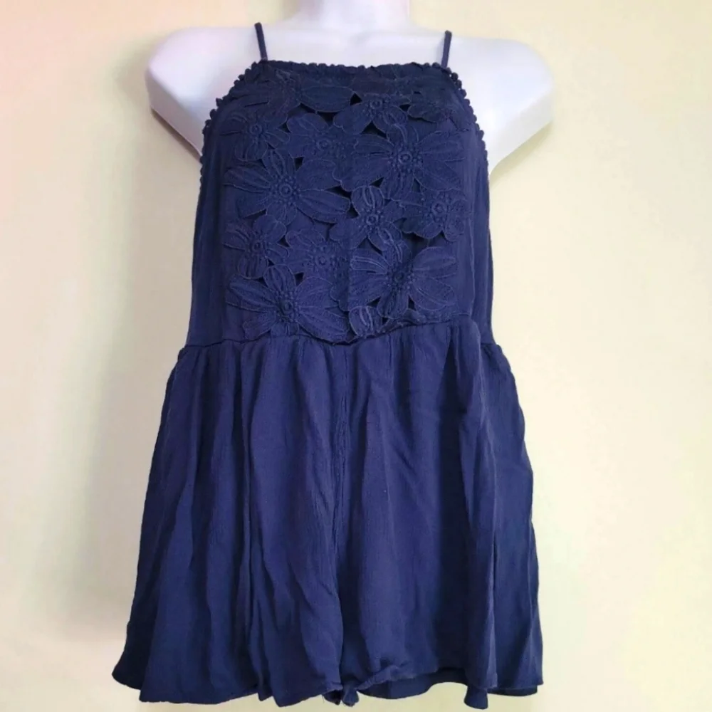 DONATED Coco + Jaimeson Navy Blue Floral Embroidered Romper DONATING 3/19 - Picture 1 of 10